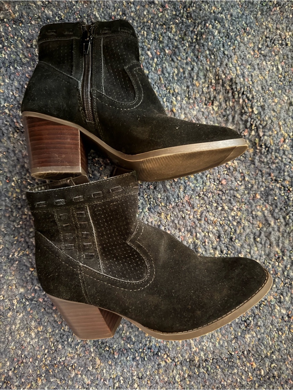 Market & Spruce Black Suede Stacked Heel Ankle Booties